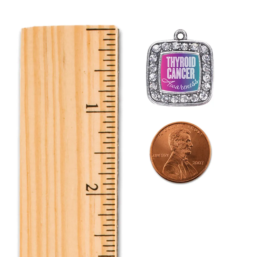 Silver Thyroid Cancer Awareness Square Charm Toggle Bracelet