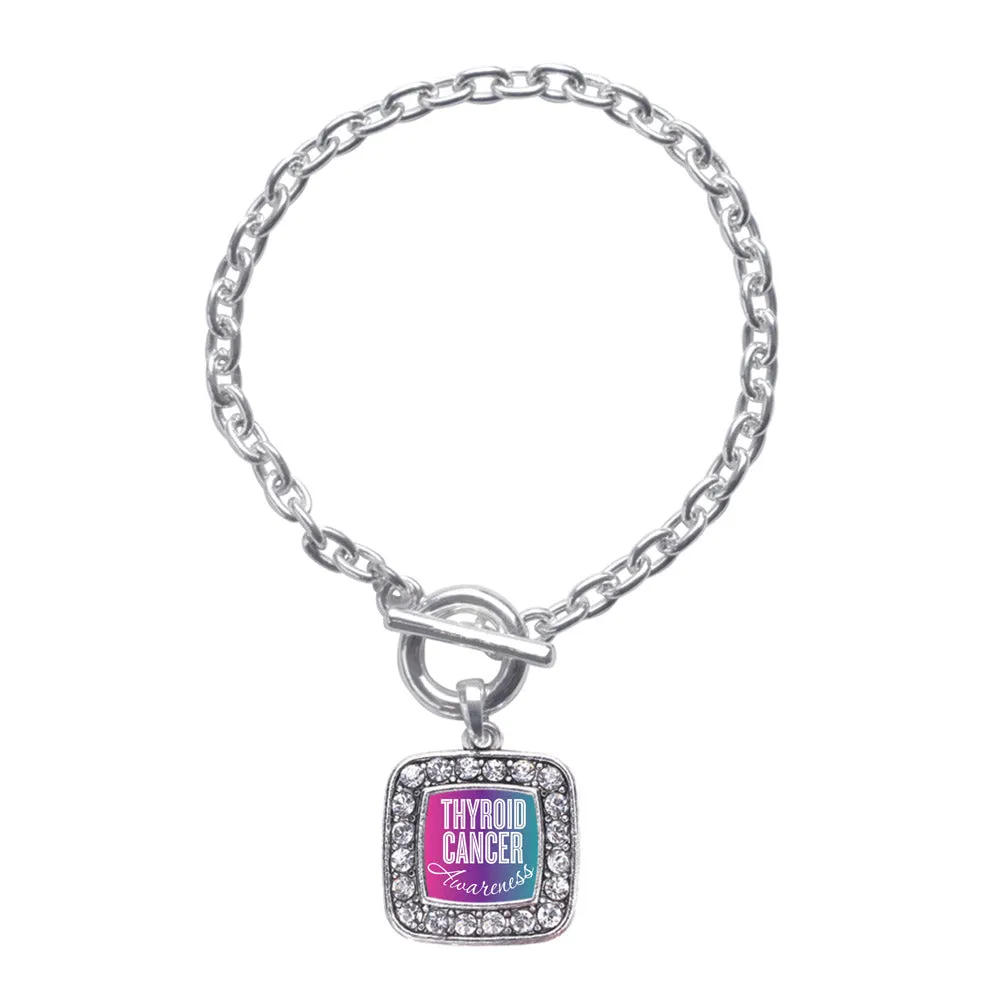 Silver Thyroid Cancer Awareness Square Charm Toggle Bracelet