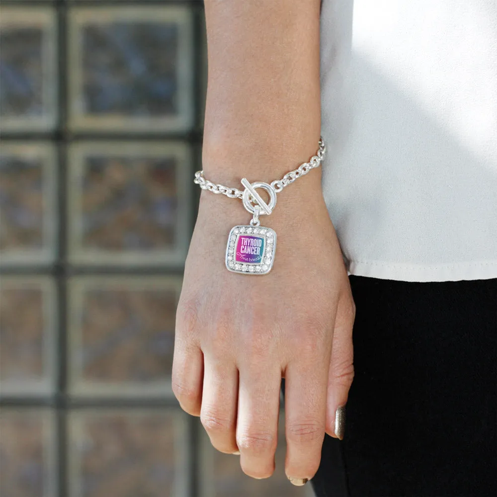 Silver Thyroid Cancer Awareness Square Charm Toggle Bracelet