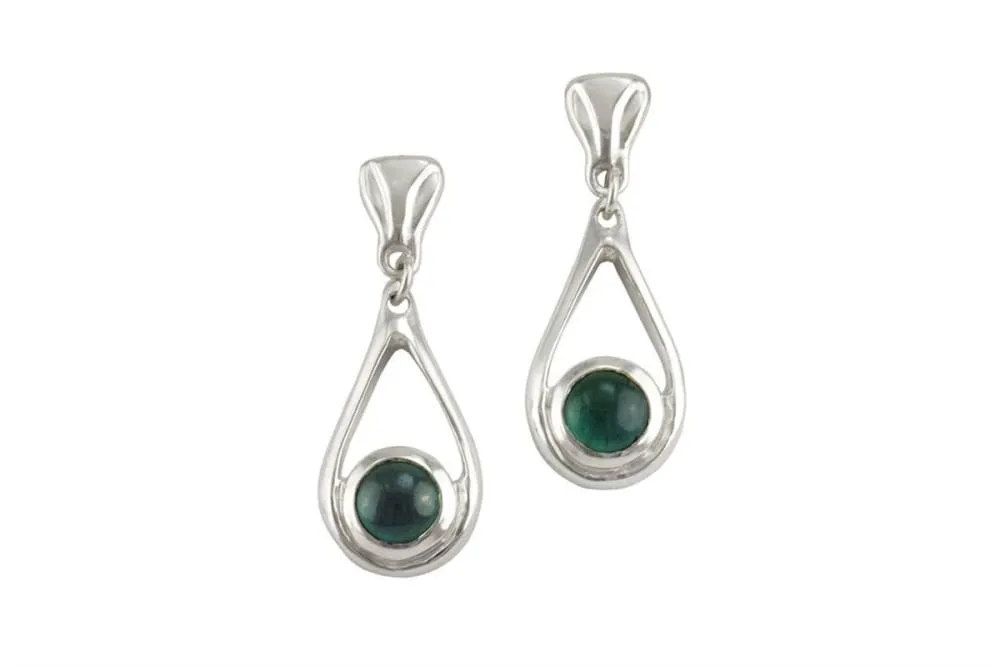 Small Drop Blue Green Tourmaline Earrings: Sterling Silver Dangle Studs
