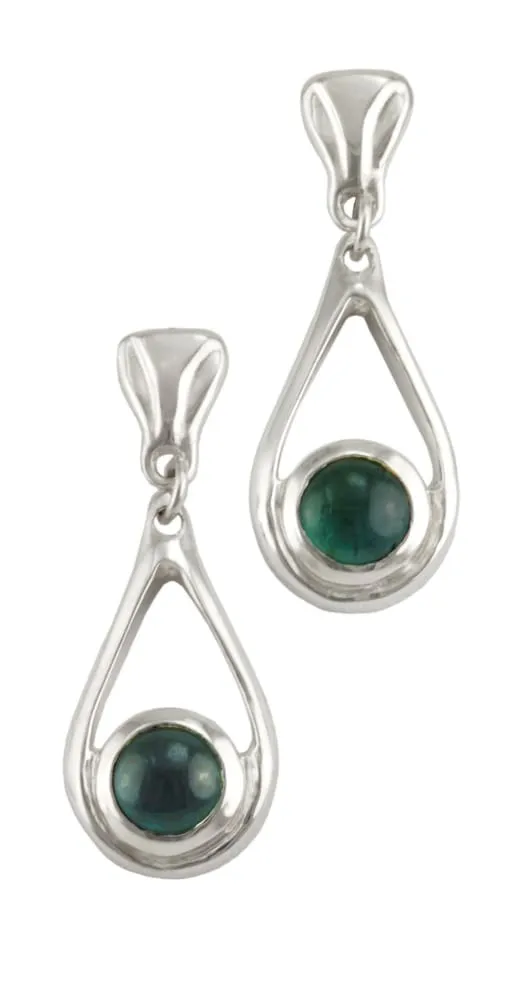 Small Drop Blue Green Tourmaline Earrings: Sterling Silver Dangle Studs