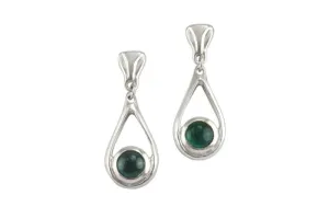 Small Drop Blue Green Tourmaline Earrings: Sterling Silver Dangle Studs