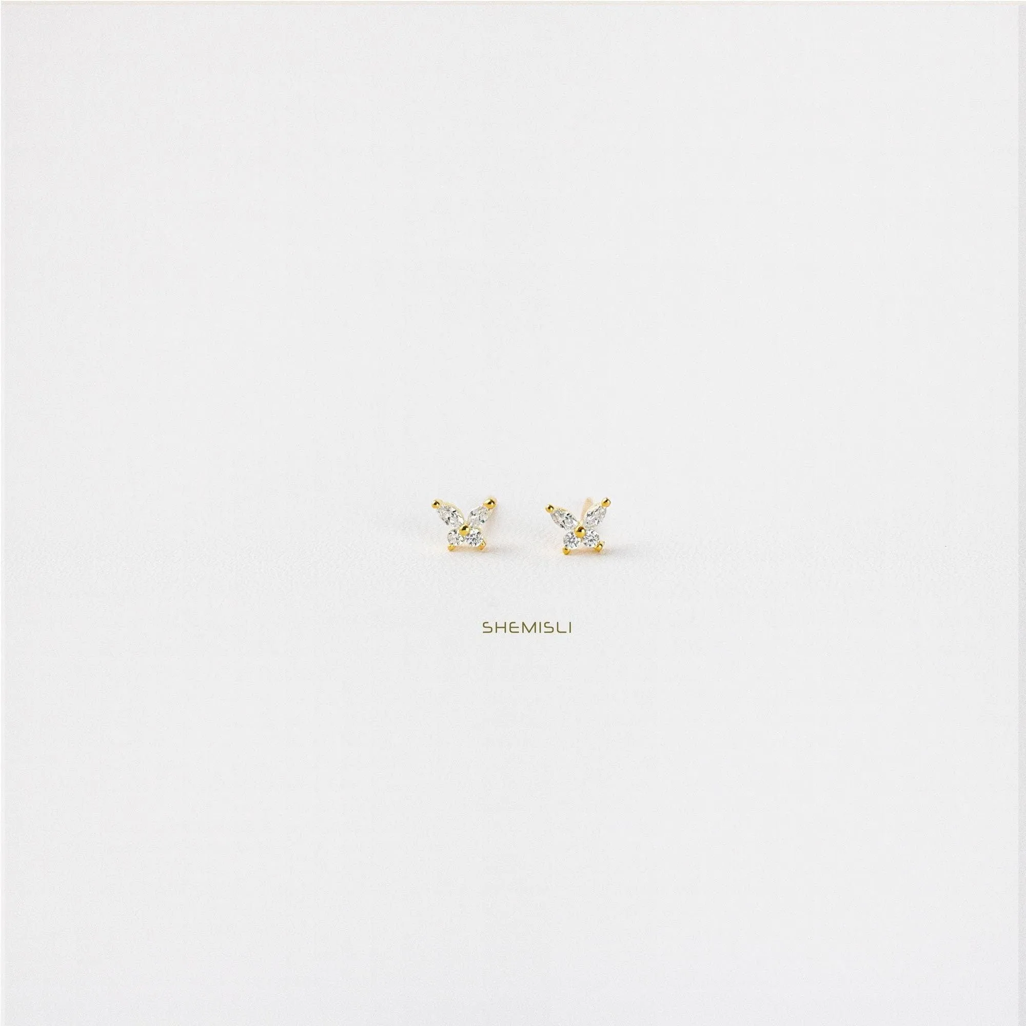 Tiny CZ Butterfly Studs Earrings, Unisex, Gold, Silver SHEMISLI - SS043