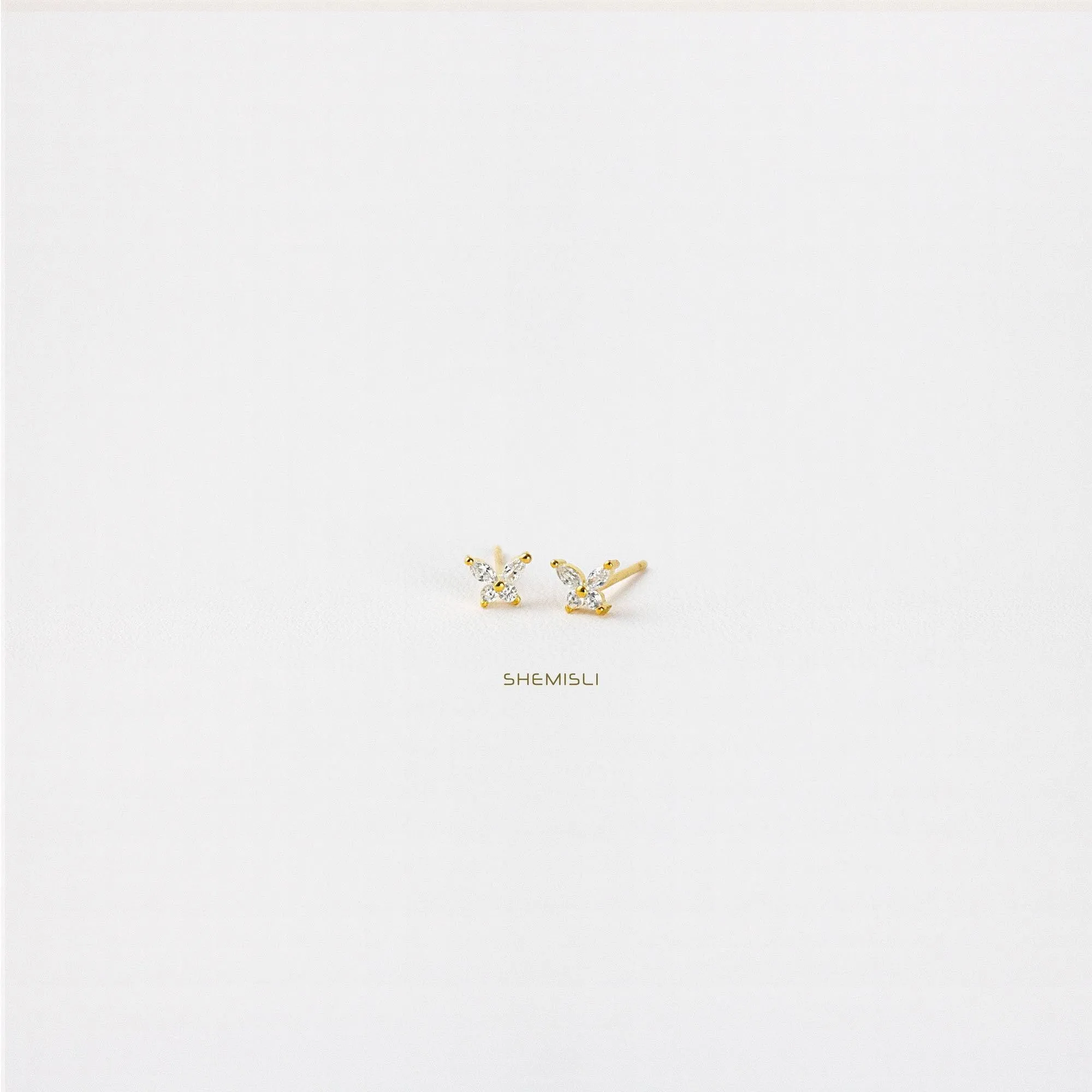 Tiny CZ Butterfly Studs Earrings, Unisex, Gold, Silver SHEMISLI - SS043