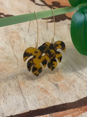 Tortoise Monstera Leaf Earrings