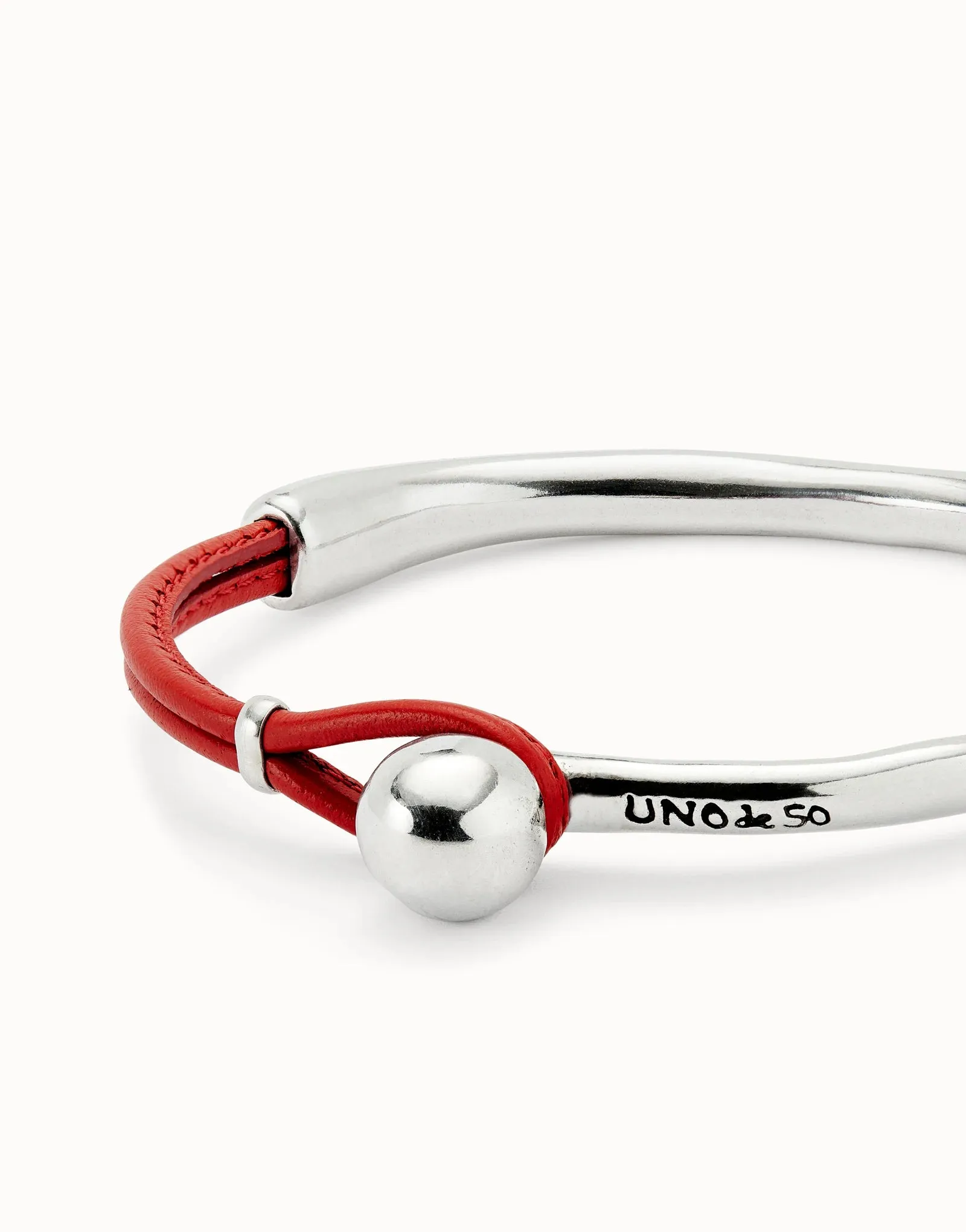 UNOde50 Semi-rigid Sterling silver-plated Bracelet with Coral Leather