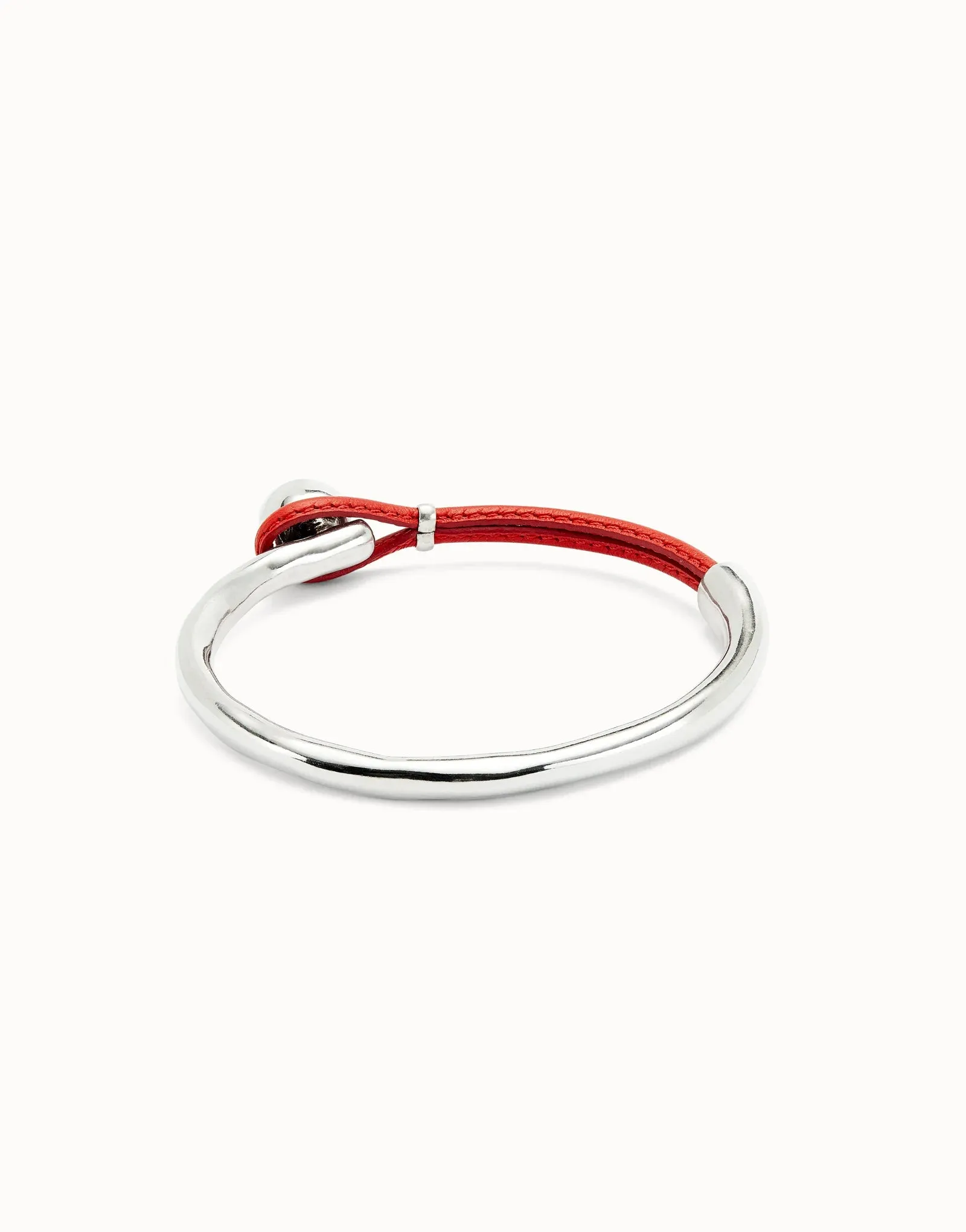 UNOde50 Semi-rigid Sterling silver-plated Bracelet with Coral Leather