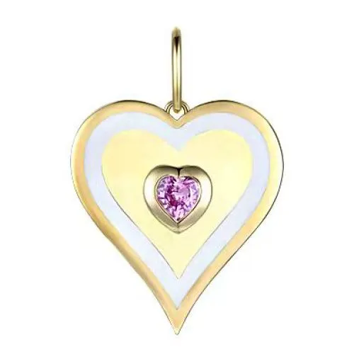 White Enamel Pink Sapphire Heart Pendant 20mm