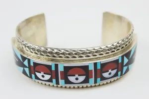 Zuni Inlay Sunface Cuff Bracelet by Rick & Lucy Vacit