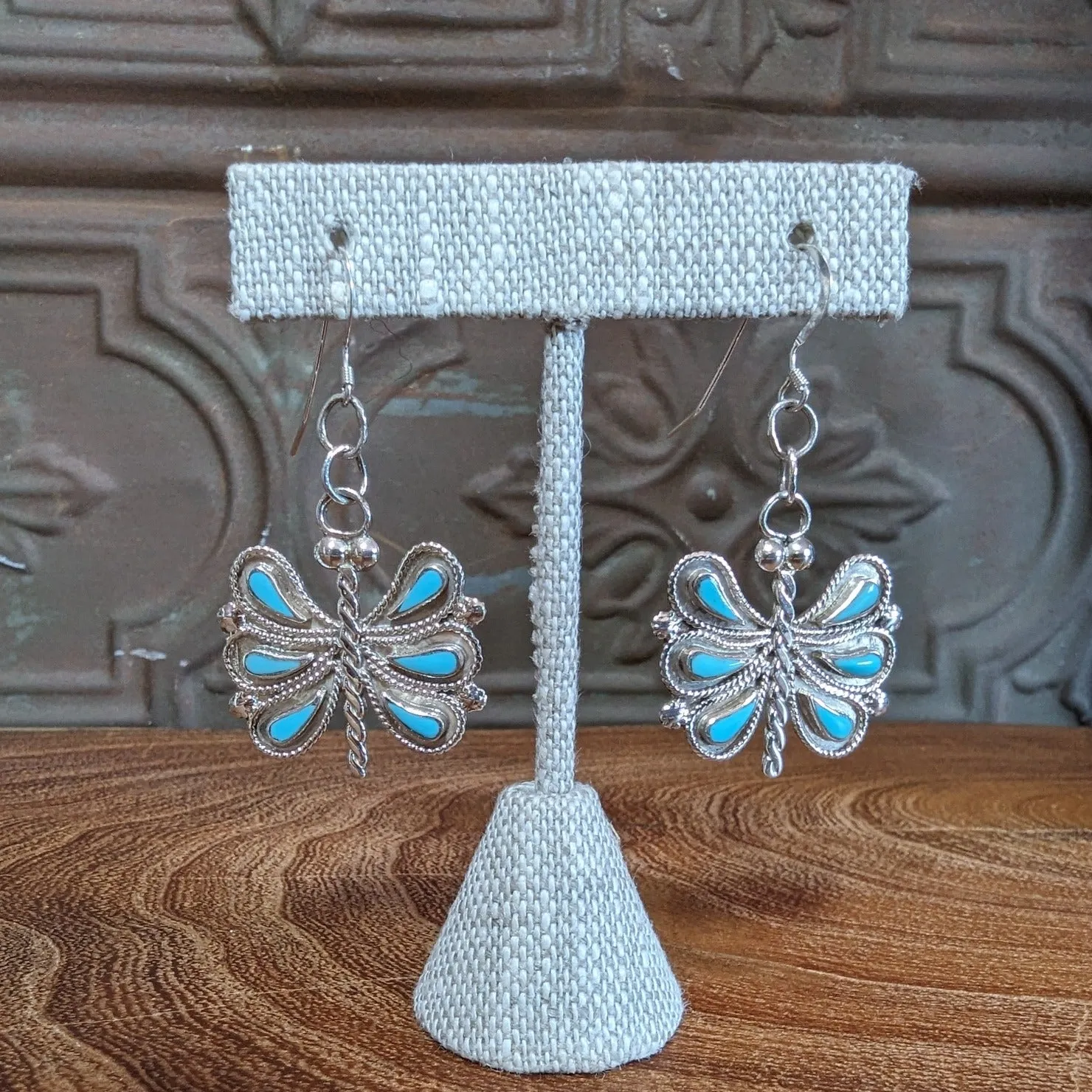 Zuni Made Sterling Silver & Turquoise Butterfly Pendant Set with Earrings & Ring GJ-JWS-0009