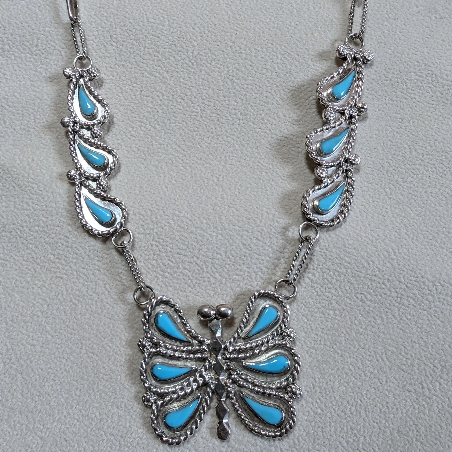 Zuni Made Sterling Silver & Turquoise Butterfly Pendant Set with Earrings & Ring GJ-JWS-0009